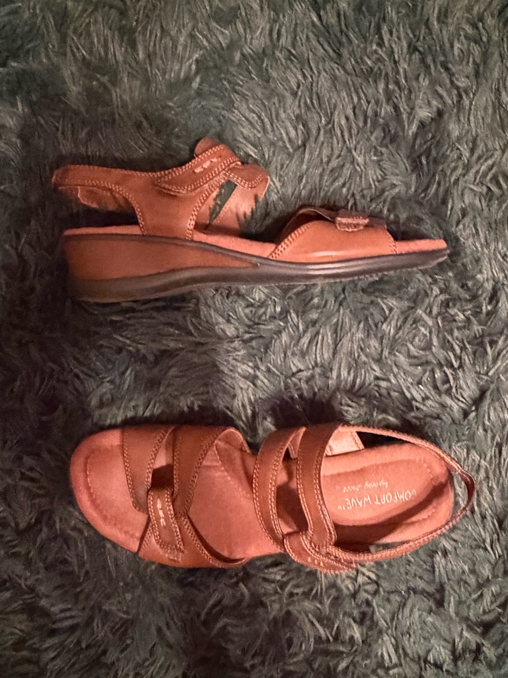 Comfort Wave by Easy Street Brown Leather-Look Comfort Sandals Size 7M